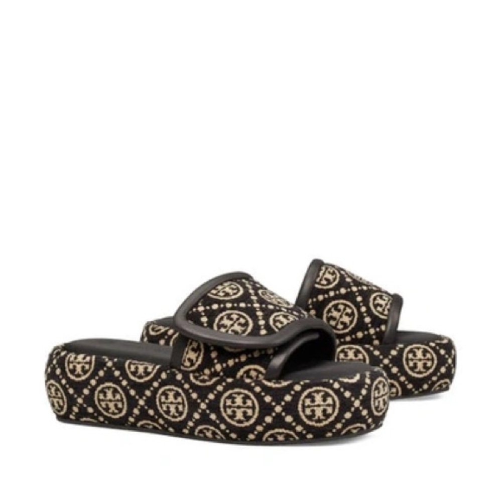 Tory Burch T Monogram Bubble Slide Sandal In Black New Cream